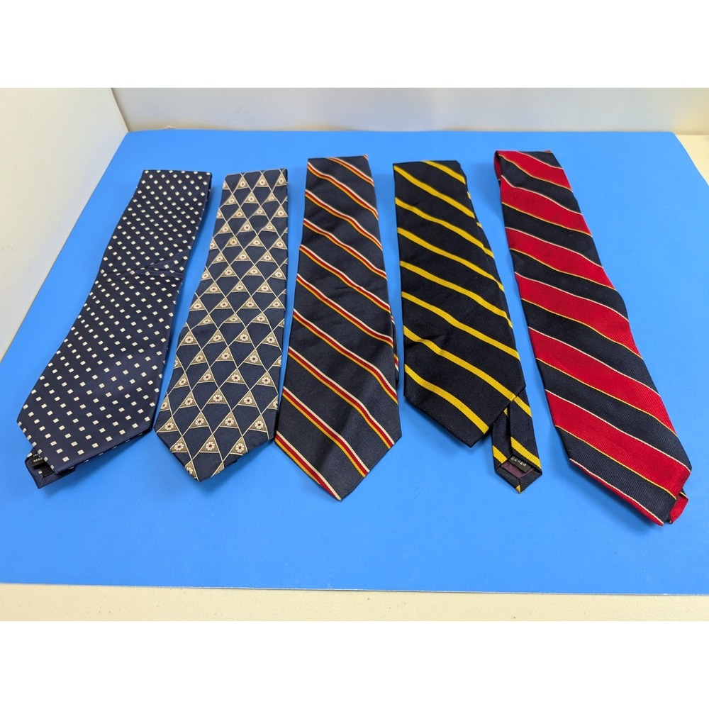 Mens Vintage Navy Dark Blue Tie Lot of 5 100% Silk Claiborne Stafford Van Heusen